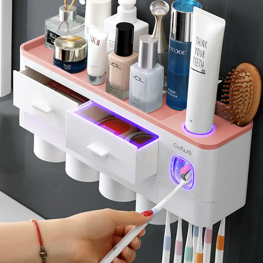 Bathroom Organizer Set Toothbrush 4 Cup Holder - Outsmart