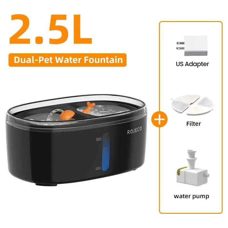 Automatic Pet Water Fountain Dual bowls Wireless Pet Water Dispenser for Dog Cat Smart Drinker Multiple Pets (Black) - Outsmart