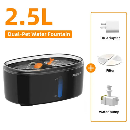 Automatic Pet Water Fountain Dual bowls Wireless Pet Water Dispenser for Dog Cat Smart Drinker Multiple Pets (Black) - Outsmart