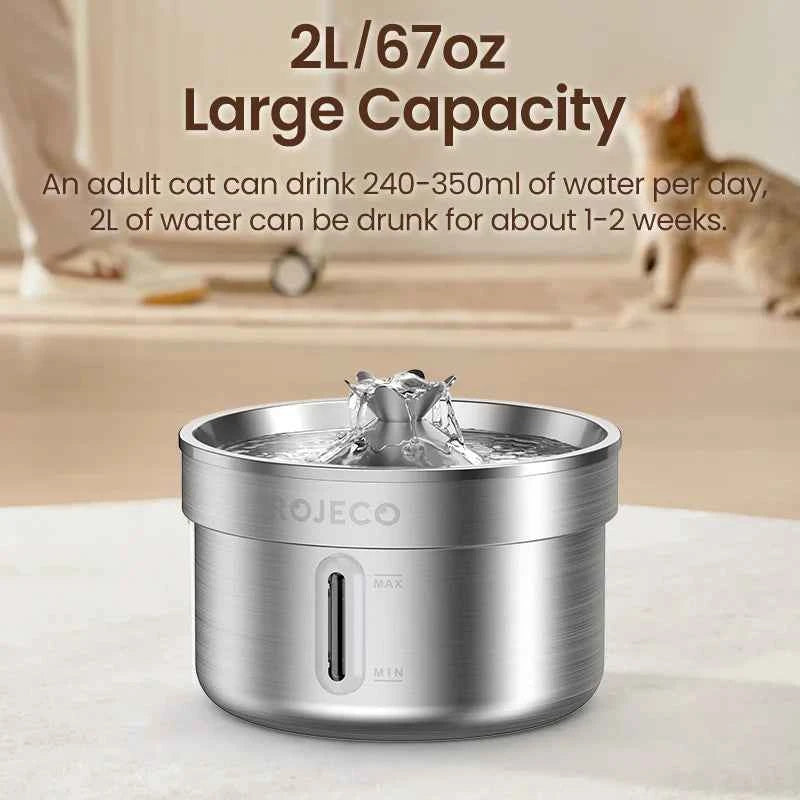 Stainless Steel Pet Water Fountain | 2L Ultra-Quiet Stainless Steel Cat Water Fountain