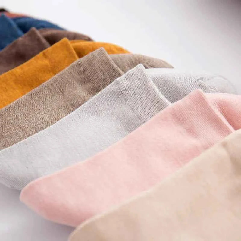 5 /10 Pairs Spring Women's Harajuku Solid  Thin Candy Color Colorful Bamboo Fiber Socks