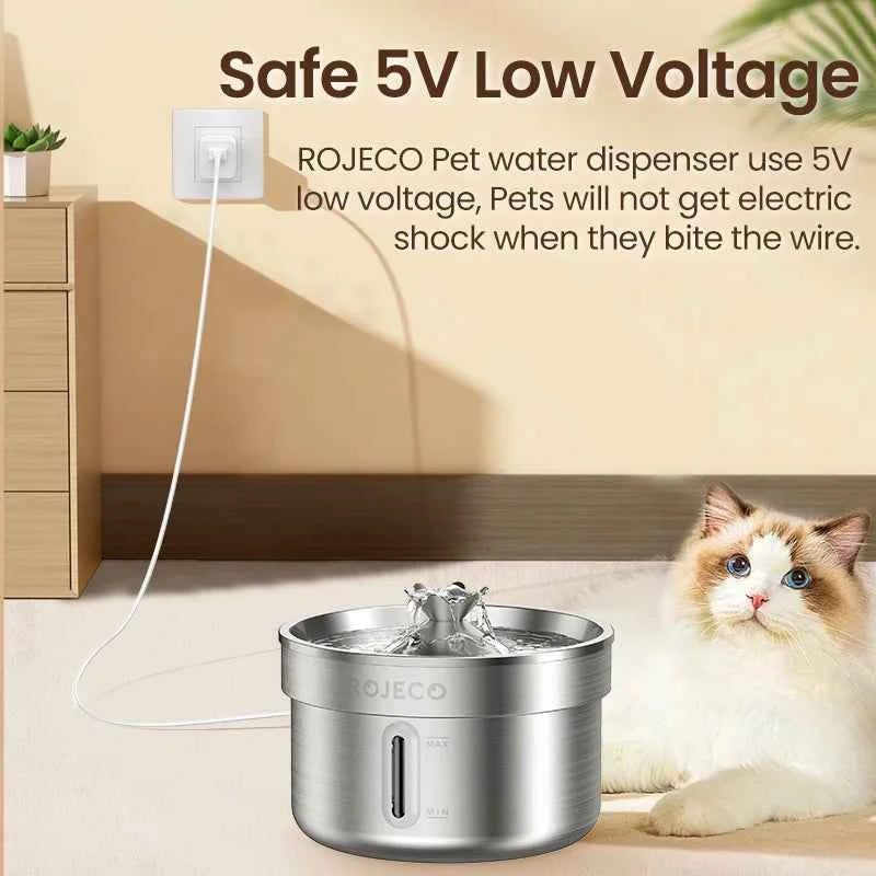 Stainless Steel Pet Water Fountain | 2L Ultra-Quiet Stainless Steel Cat Water Fountain
