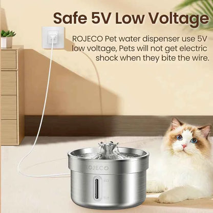 Stainless Steel Pet Water Fountain | 2L Ultra-Quiet Stainless Steel Cat Water Fountain