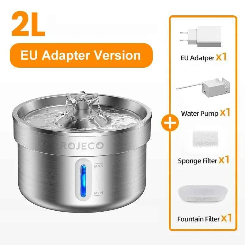Stainless Steel Pet Water Fountain | 2L Ultra-Quiet Stainless Steel Cat Water Fountain