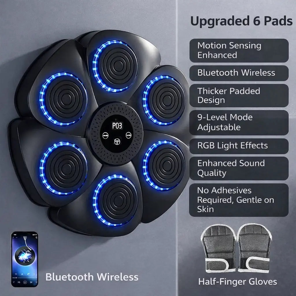 Smart Music Boxing Machine | Professional 6-Pad Wall Trainer for Stress Relief & Family Wellness - Outsmart