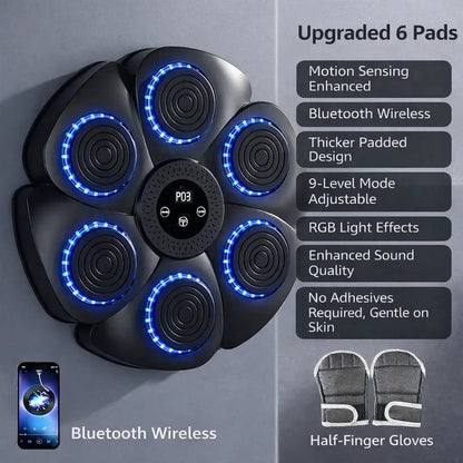 Smart Music Boxing Machine | Professional 6-Pad Wall Trainer for Stress Relief & Family Wellness - Outsmart