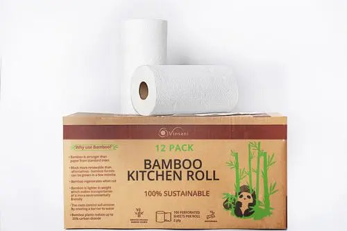 VINSANI Bamboo Kitchen Roll- 12 PACK ¦ Effortless Essentials: Household Edition Vinsani