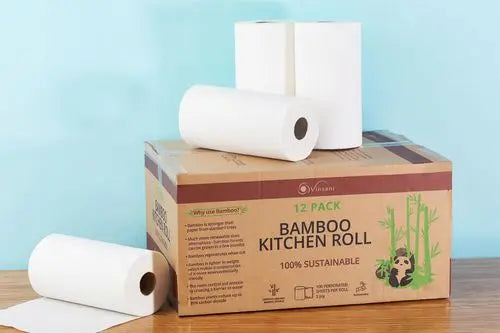 VINSANI Bamboo Kitchen Roll- 12 PACK ¦ Effortless Essentials: Household Edition Vinsani